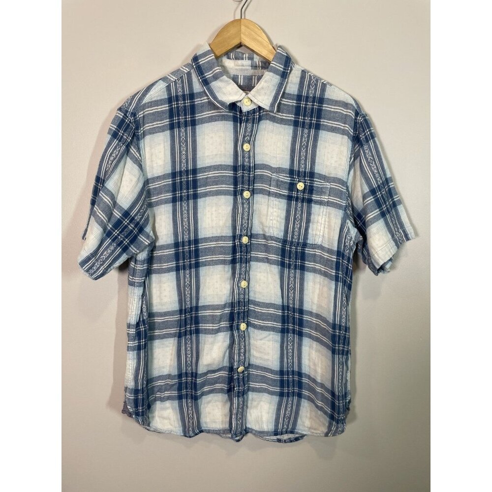 True Grit Men’s Blue Plaid Button-Up Shirt Size Large Long Sleeve Casual Western